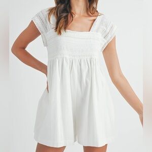 White Lace square neck Dress romper